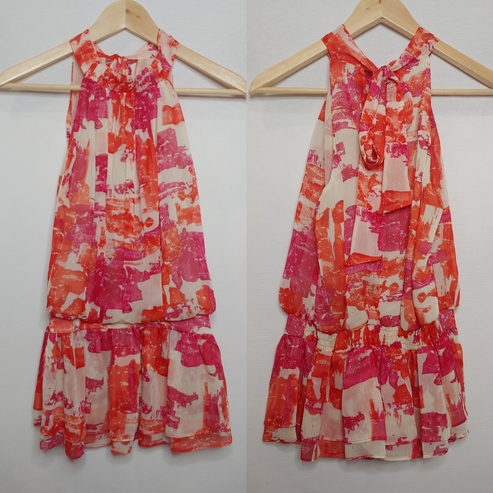 McGinn Sleeveless Halter Neck Blouse Top Peplum Pink Cream Orange Size 6 - Picture 1 of 10